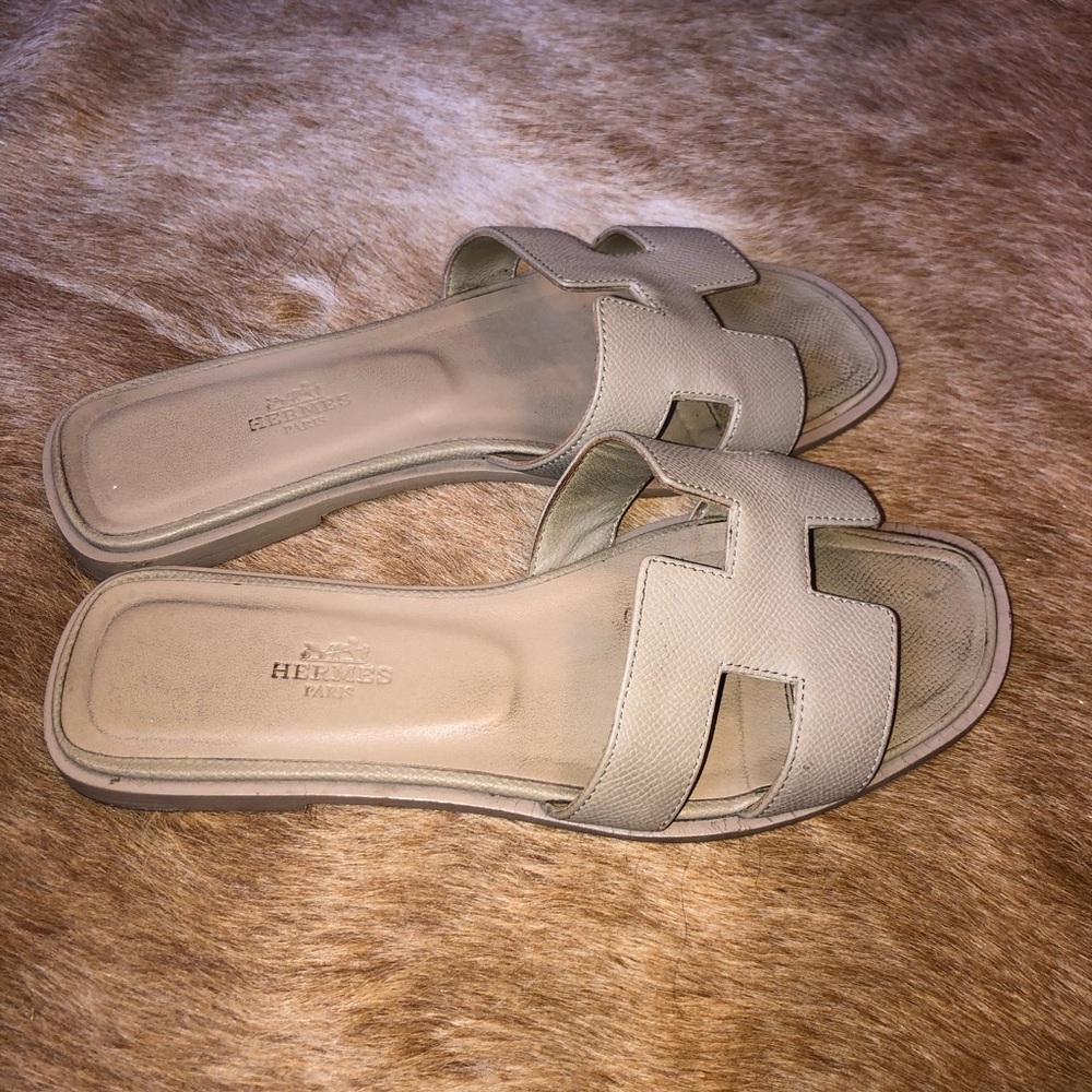 Hermes epsom leather Women's Ivory Oran Slide Sandals size 38 - Picture 2 of 7